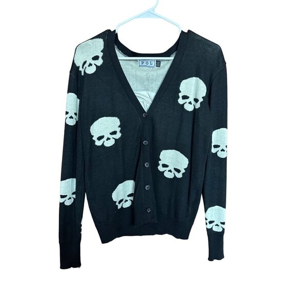 Pol Size Medium Skull Cardigan Sweater Bling Rhinestone Good Ride Applique - Picture 2 of 5